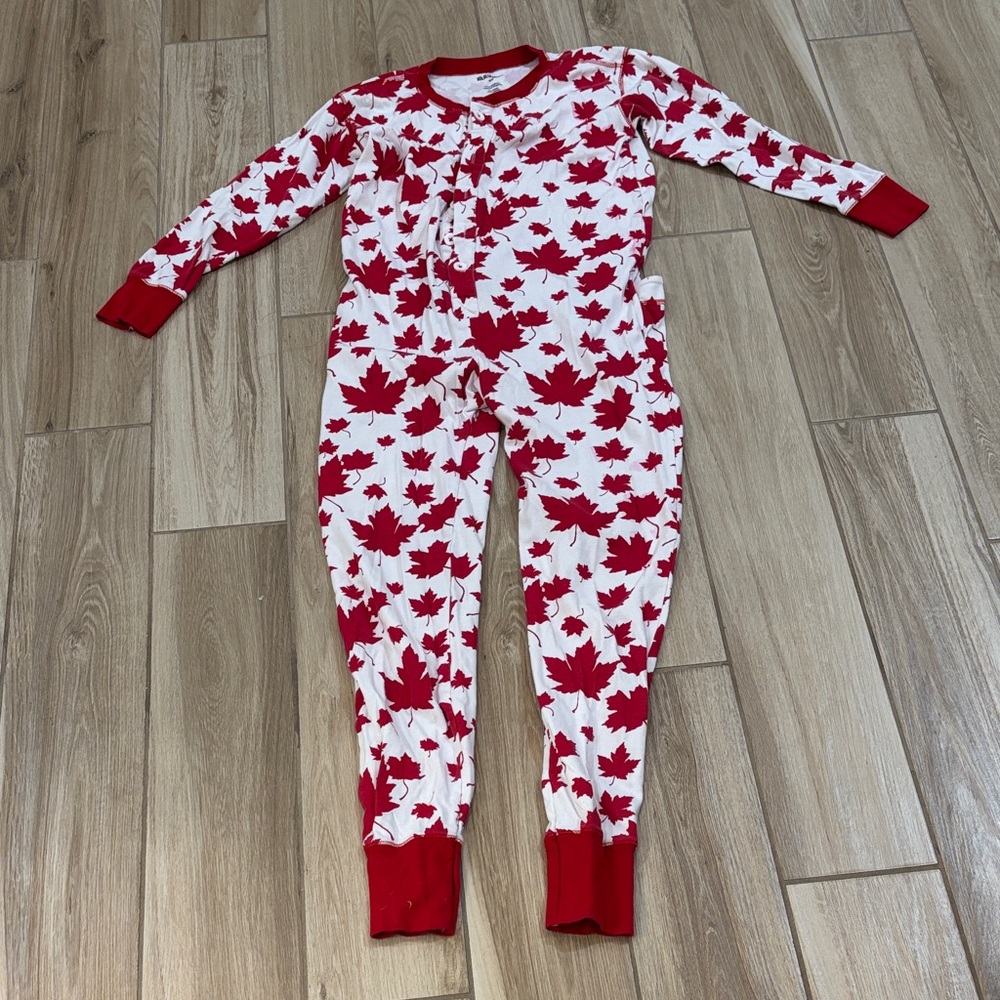 Women's Red and White Maple Leaf Onesie Pajamas